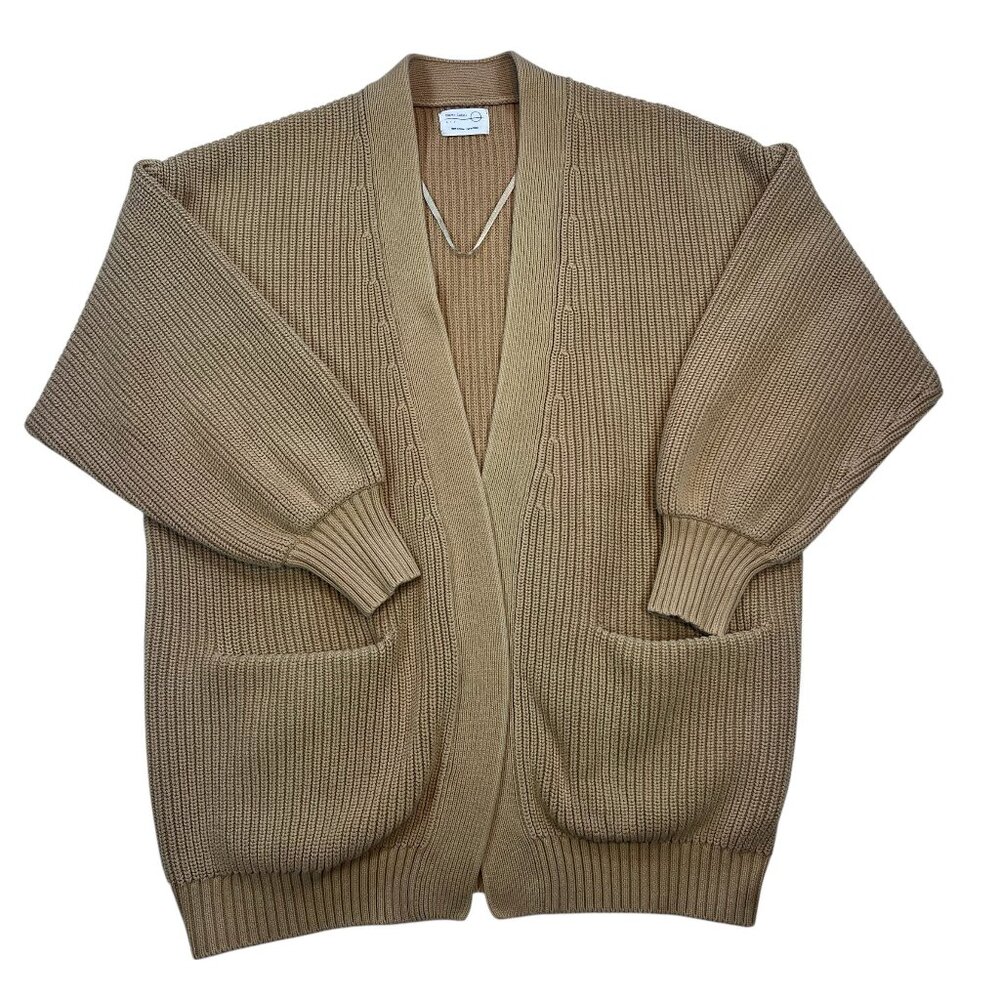 Paper Label Chunky Rib Knit Open Front Cardigan Camel Small